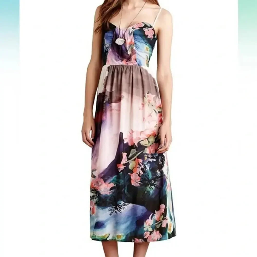 ANTHROPOLOGIE Corey Lynn Calter Daybreak Midi Dress Size 12 Watercolor Print - Picture 2 of 10